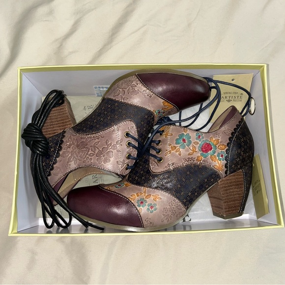 L'ATISTE Adel Vice Fleur Heeled Oxfords Dark Plum - Picture 11 of 11